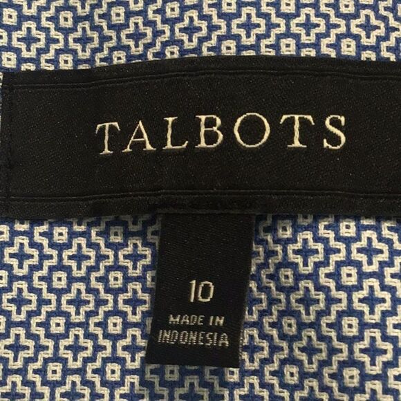 Talbots Blue White Micro Geometric Print 100% Cotton Button Nautical Blazer - Picture 15 of 16